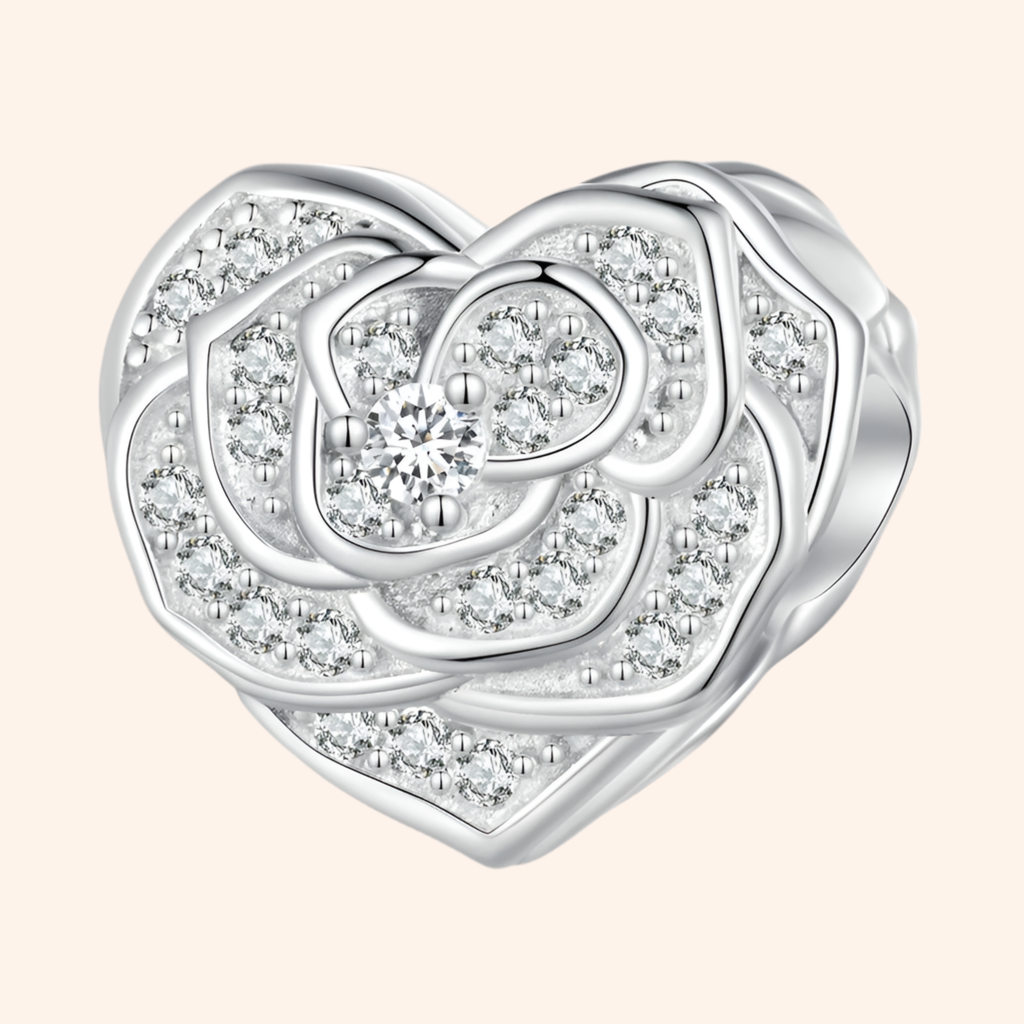 Charm Corazón Flor Plata S925