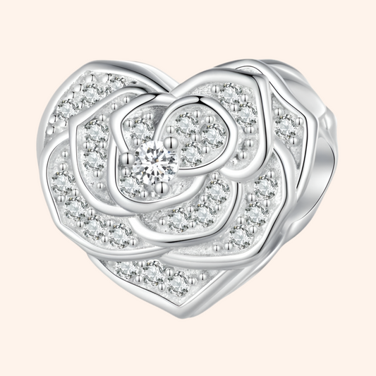 Charm Corazón Flor Plata S925