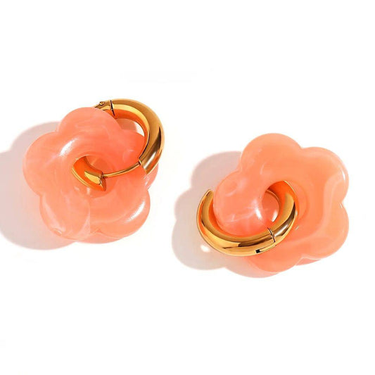 Aretes Flores Rosa Anaranjado