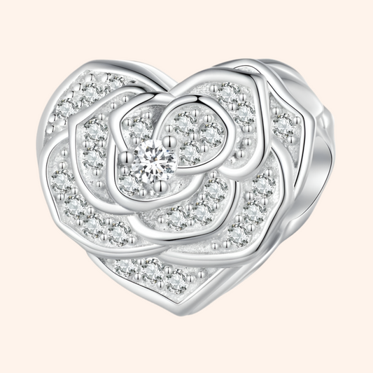 Charm Corazón Flor Plata S925 - Charmsymore