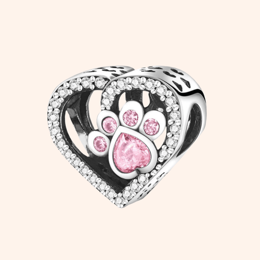 Pink Footprint Heart Charm S925