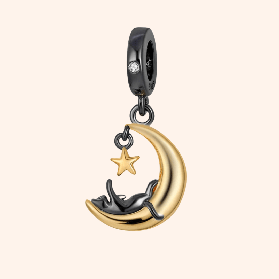 Black Cat Moon Charm S925