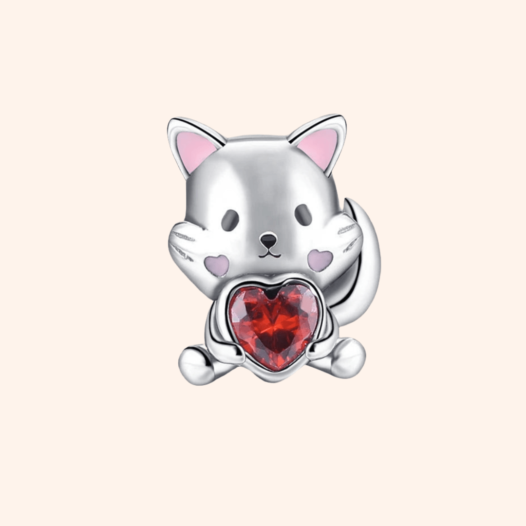 Red Stone Cat Charm S925