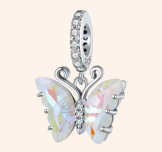 Charm Mariposa Rosa Plata 925 - Charmsymore